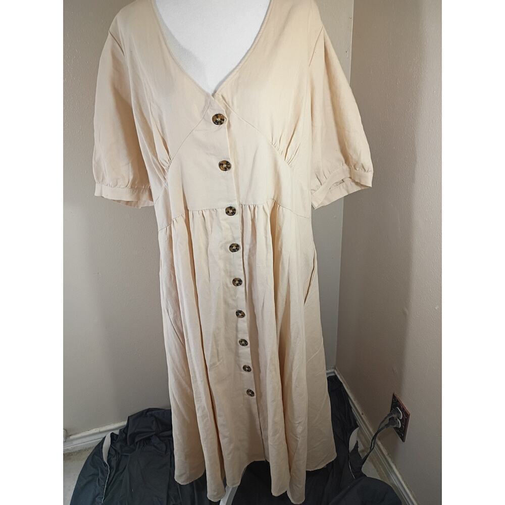 City Chic Cream Button-Front Midi Dress